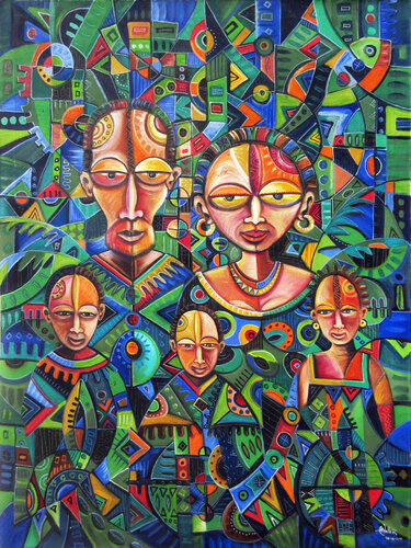 The Happy Family V - African painting von Angu Walters, Malerei kaufen auf Singulart