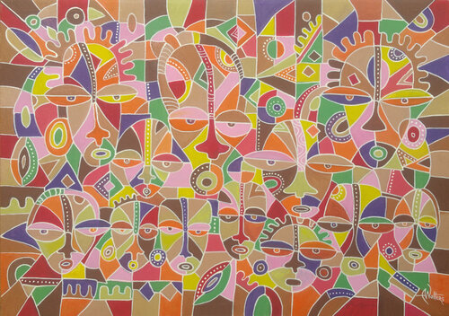 All Heads Together VIII painting from Africa van Angu Walters, Schilderij te koop op Singulart