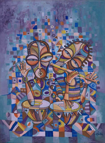 The Drummer and Flutist 4 painting from Africa van Angu Walters, Schilderij te koop op Singulart