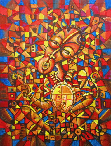 The Talking Drummer IV African music painting van Angu Walters, Schilderij te koop op Singulart