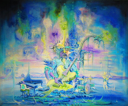 The Blues Singers III African painting van Angu Walters, Schilderij te koop op Singulart