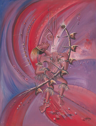 The Midnight Storyteller surreal painting from Africa van Angu Walters, Schilderij te koop op Singulart