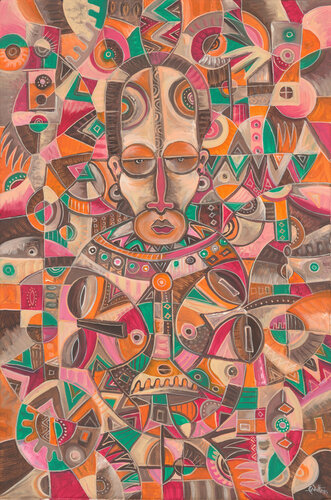 Twin a painting from Africa of mother and babies von Angu Walters, Malerei kaufen auf Singulart