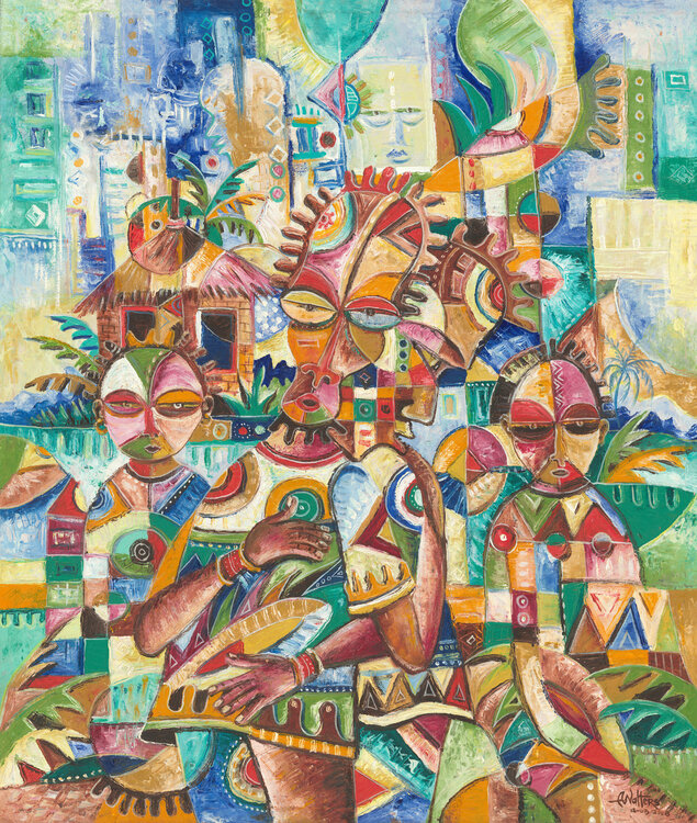 Welcome painting of an African village Angu Walters