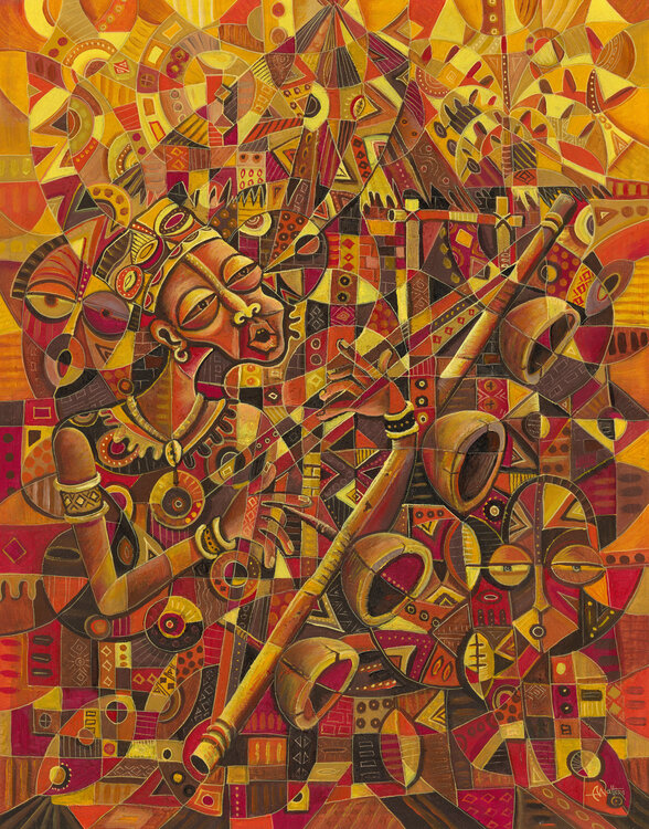 Mvet Player II - Giclée art print of African musician Angu Walters
