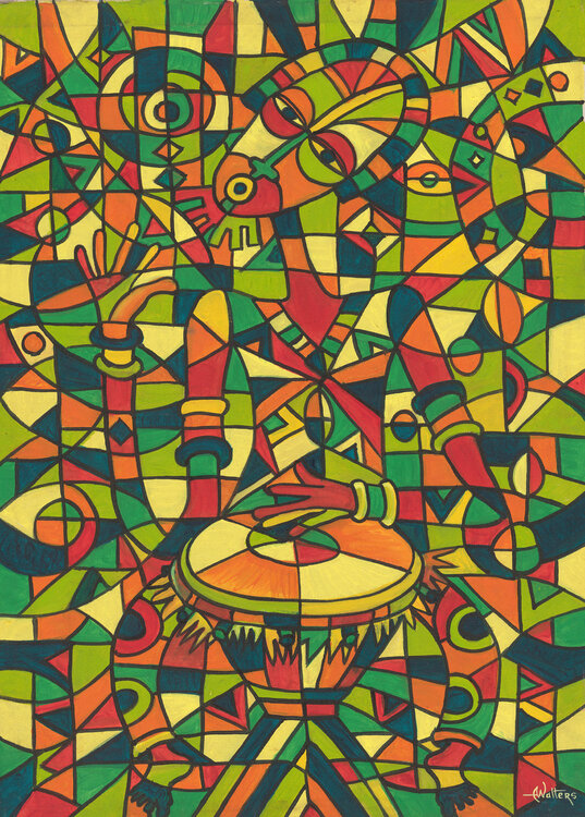Play the Drum IV - Painting of African music Angu Walters