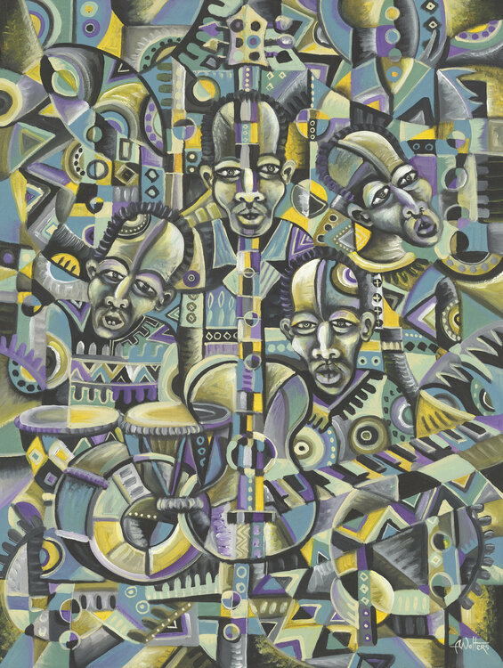 The Blues Band I - Giclee print of African musicians Angu Walters
