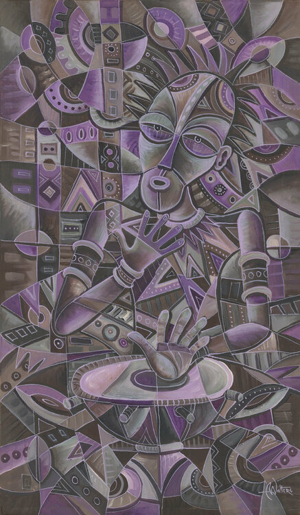 The Drummer XXVII dark violet African art Angu Walters
