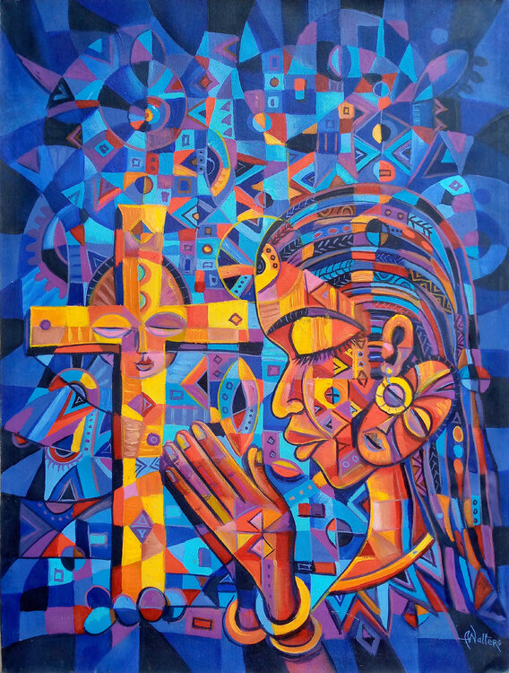 Prayer VII painting of African Christians Angu Walters