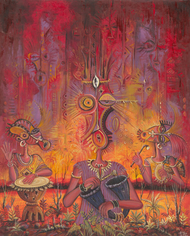 The Town Cryer II surreal painting from Africa Angu Walters