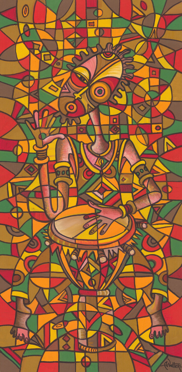 The Drummer V a painting from Africa Angu Walters