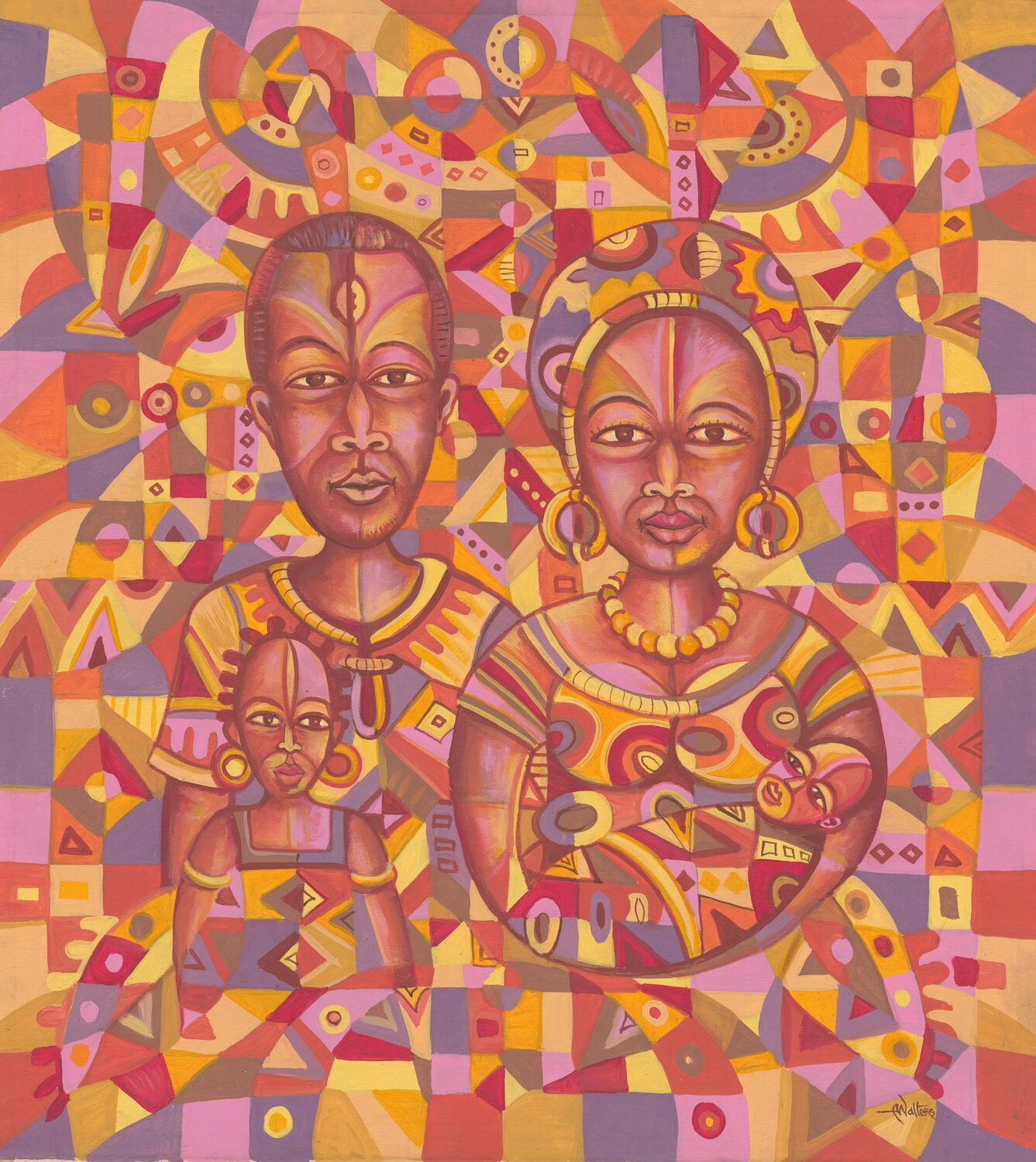 The Happy Family XXI a painting from Africa Angu Walters Peinture originale à vendre