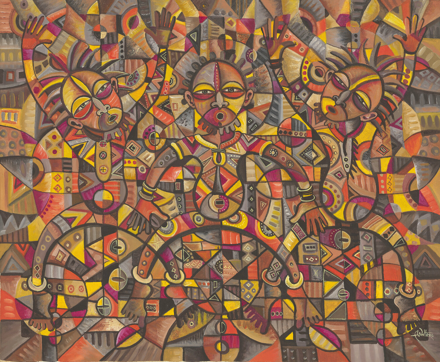 African Dancers a painting from Africa Angu Walters Originalgemälde zu verkaufen