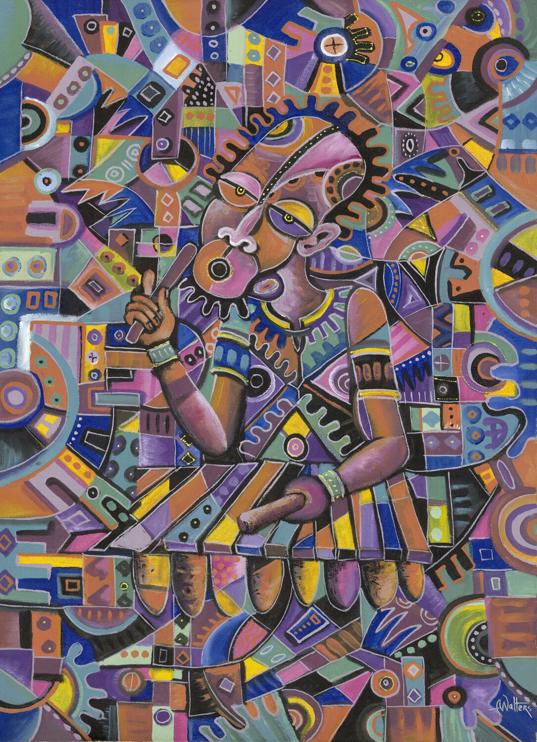 The Xylophone Player II an African music painting Angu Walters Originalgemälde zu verkaufen