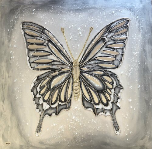 3D SILVER MIRROR BUTTERFLY, epoxy, resin, mirror, gilding von Nataliia Krykun, Malerei kaufen auf Singulart