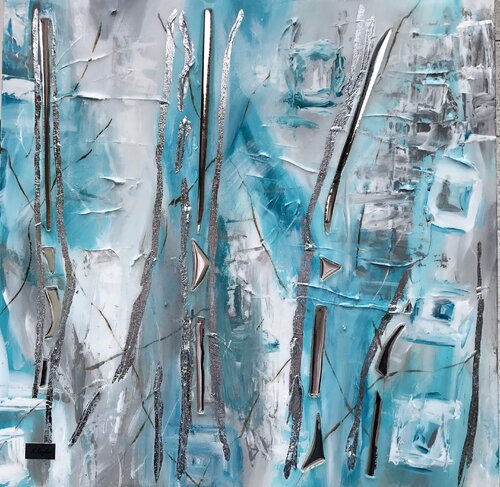 Turquoise silver celestial abstraction von Nataliia Krykun, Malerei kaufen auf Singulart