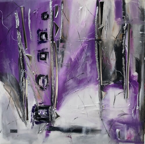 VIOLET WHITE ABSTRACTION, Very peri color abstract original wall art di Nataliia Krykun, Pittura in vendita su Singulart