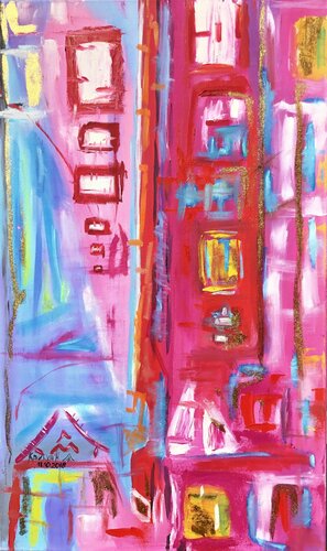 Blue pink red Abstraction van Nataliia Krykun, Schilderij te koop op Singulart