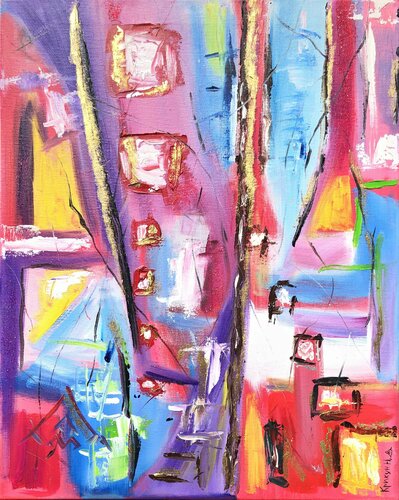 Blue pink abstraction, Very peri color abstract original wall art van Nataliia Krykun, Schilderij te koop op Singulart