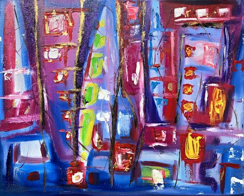 Blue violet abstraction, Very peri color abstract original wall art by Nataliia Krykun, 油畫 for Sale on Singulart