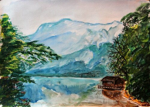 View of the lake, Austria par Nataliia Krykun, Œuvre sur papier en vente sur Singulart
