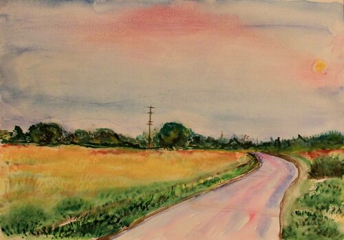 Road in the field, spring landscape di Nataliia Krykun, Opera su carta in vendita su Singulart