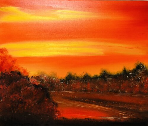 Hot red landscape par Nataliia Krykun, Peinture en vente sur Singulart