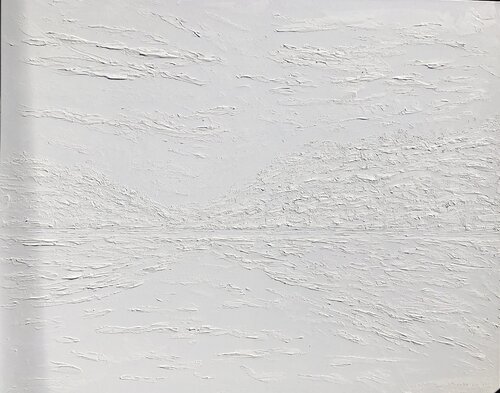 WHITE SEASCAPE IN 3D,  abstract, modern large painting Nataliia Krykun