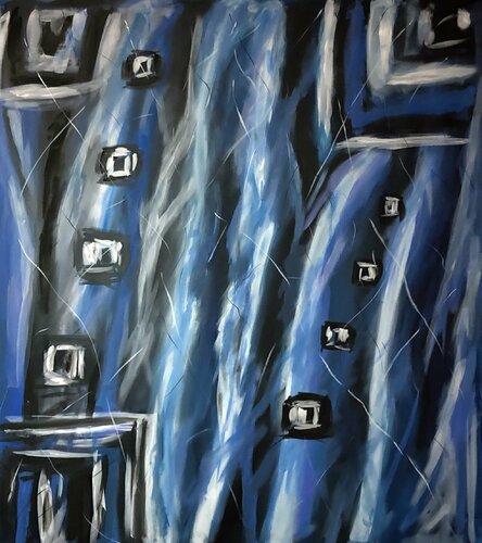 "Blue abstraction Night", White, Black. Large modern original geometric abstraction, XXL by Nataliia Krykun, 油畫 for Sale on Singulart