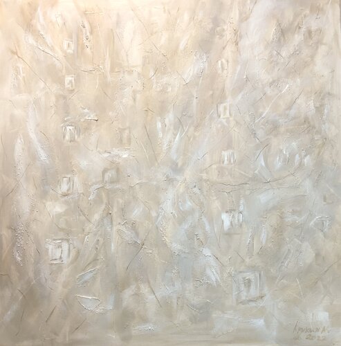 White snow on the seashore , large textured modern abstract painting, 3d Mocha Mousse Nataliia Krykun