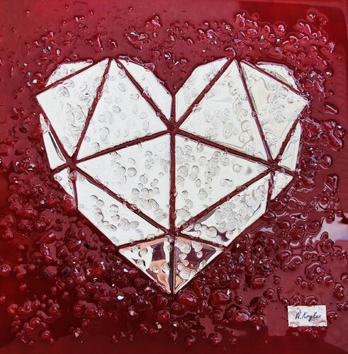 Heart - Love, Amour, Amore, mirror, epoxy, resin art, red silver von Nataliia Krykun, Malerei kaufen auf Singulart