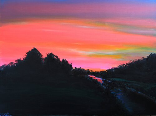 LANDSCAPE - blue, grey, pink, oil on canvas Nataliia Krykun