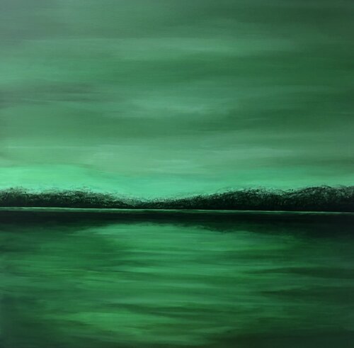 Green abstract landscape and sea, mountains, forest Nataliia Krykun