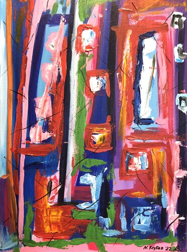 „Spring day“ blue pink abstraction van Nataliia Krykun, Schilderij te koop op Singulart