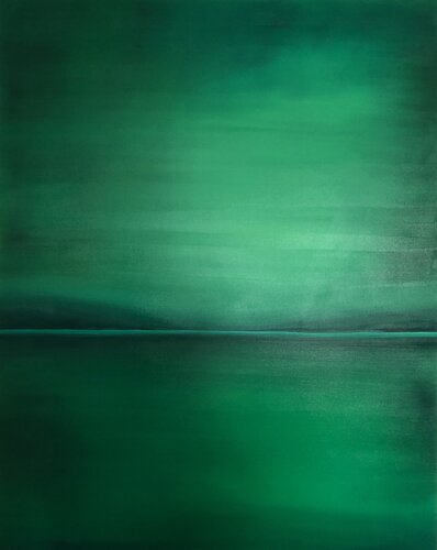 „Green landscape in summer“, XXL minimalism abstraction artwork von Nataliia Krykun, Malerei kaufen auf Singulart