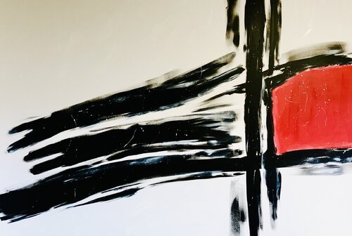 “Red black star” , abstraction geometric minimalism von Nataliia Krykun, Malerei kaufen auf Singulart