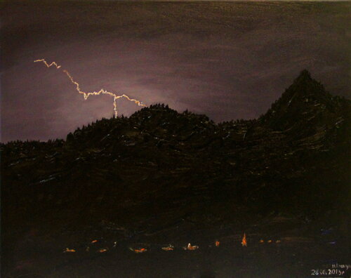 “Lightning in the night mountains”, dark landscape Nataliia Krykun