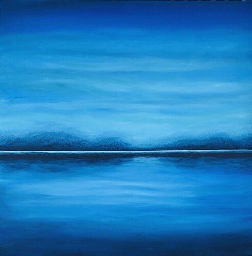 „Blue sea“, navy semi abstraction, impressions minimalism seascape van Nataliia Krykun, Schilderij te koop op Singulart