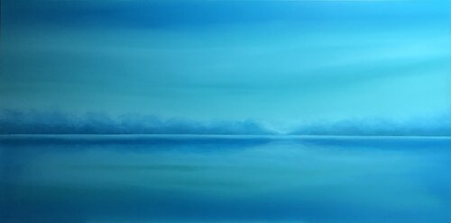 Turquoise water and ocean skyline - blue seascape, waves de Nataliia Krykun, Pintura a la venta en Singulart