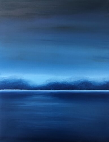 „Night lake in Ukraine“ Blue abstract impressions minimalism seascape, water, sky von Nataliia Krykun, Malerei kaufen auf Singulart
