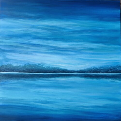 „The Promenade des Anglais“, blue minimalism abstraction sea, water, sky par Nataliia Krykun, Peinture en vente sur Singulart