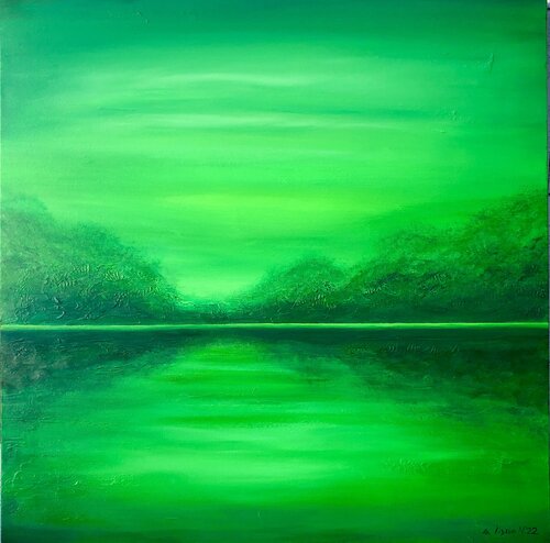 „Awakening“  2222022 -  green abstract landscape and sea, mountains, forest Nataliia Krykun