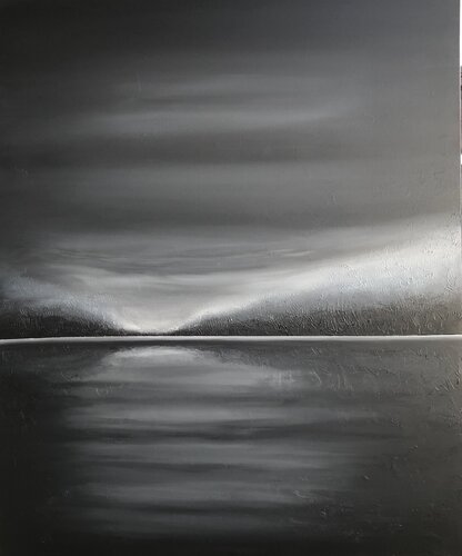 «Lake in the evening“ - 3d textured minimalism abstraction seascape van Nataliia Krykun, Schilderij te koop op Singulart