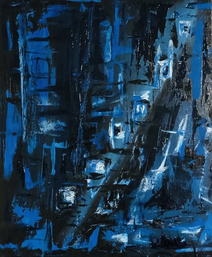 Blue Seascape, night, water, navy abstraction di Nataliia Krykun, Pittura in vendita su Singulart