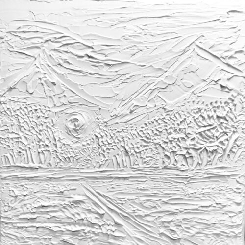 Winter white mountain landscape - 3 D textured snow, road, moon, forest, trees minimalism von Nataliia Krykun, Malerei kaufen auf Singulart