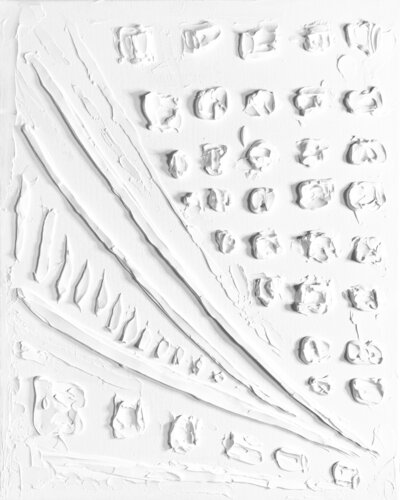 Snowy mountain in winter - 3 D textured white minimalism van Nataliia Krykun, Schilderij te koop op Singulart