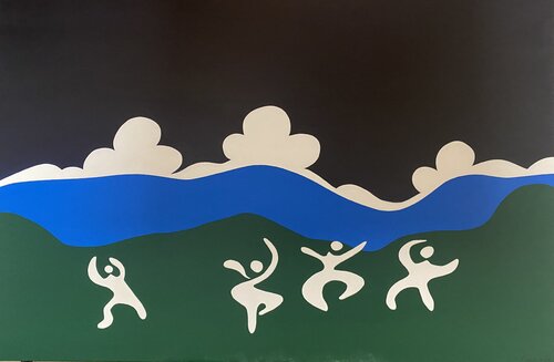 “Spring awakening” blue, white, green landscape, water Nataliia Krykun