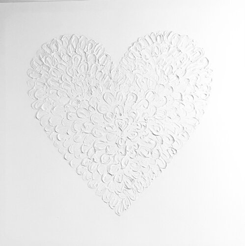 Heart white - Love, Amour, Amore, 3 D textured minimalistic abstraction Nataliia Krykun