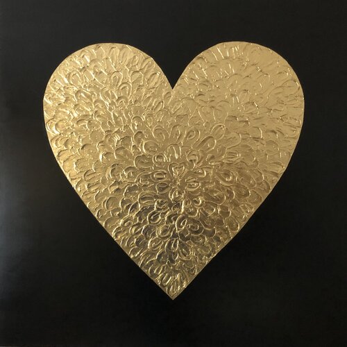Heart in gold - 3D love, Amour, Amore black and gold leaf minimalism Pop Art von Nataliia Krykun, Malerei kaufen auf Singulart