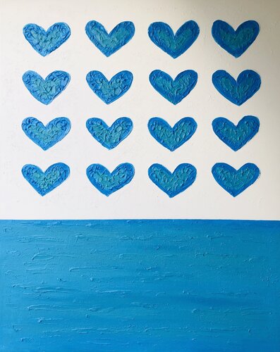 „Blue hearts are filled with love“ - 3d textured minimalist abstraction Pop Art von Nataliia Krykun, Malerei kaufen auf Singulart